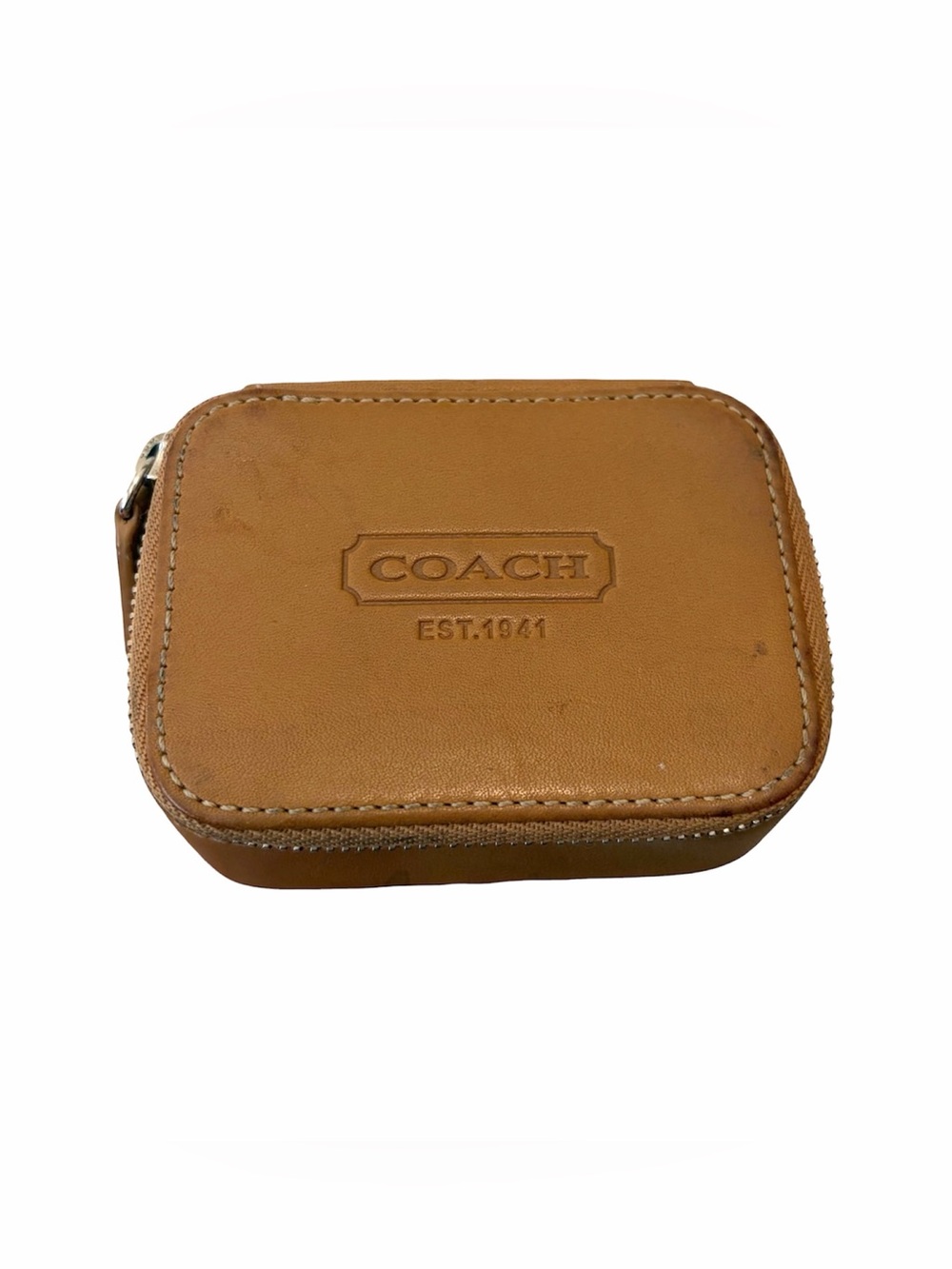 COACH Embossed Triple Pill Box #8884 Tan Leather Storage Organizer Vintage Y2K